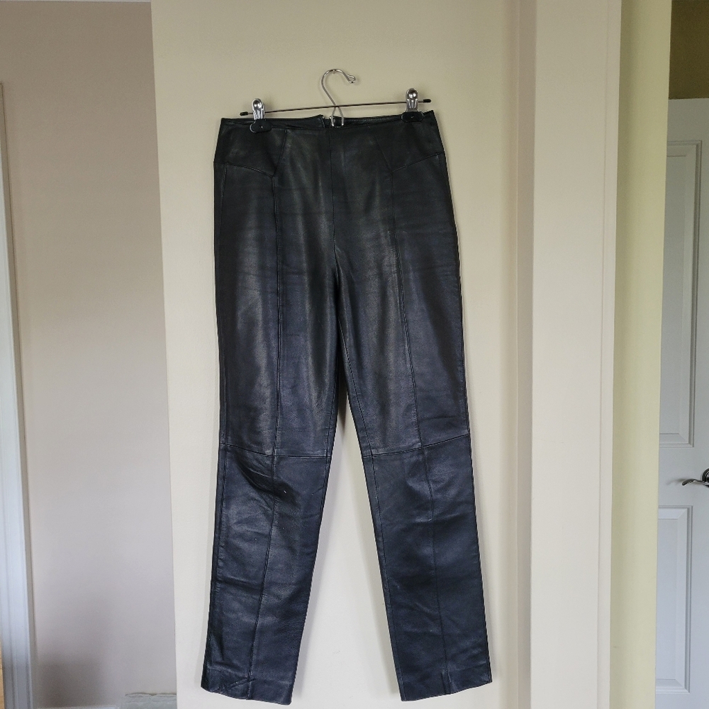 Vintage Black Leather High Rise Straight Leg Pants
